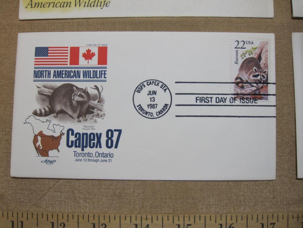 Lot of 6 1987 North American Wildlife First Day of Issue Covers including Moose, Bobcat, California