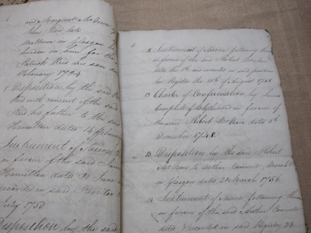 Handwritten 1827 18-plus page "Inventory of the Title Deeds of All and Whole the lands of Enochbank"