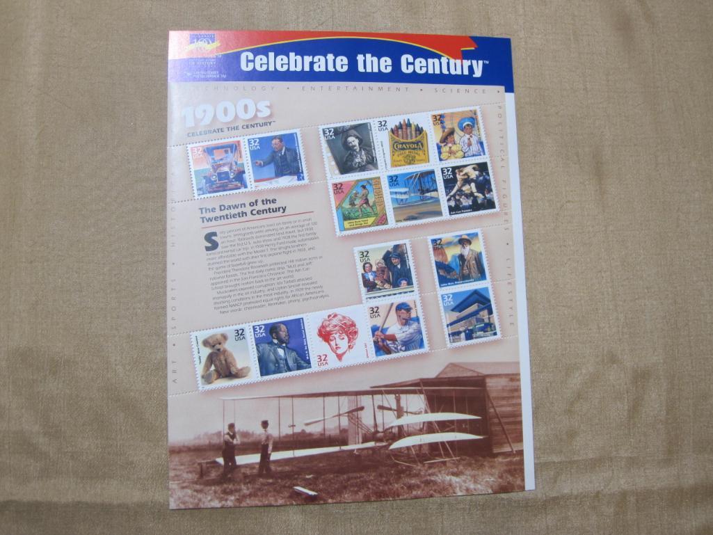 1900s Celebrate the Century Full Pane of Postage Stamps, 1998