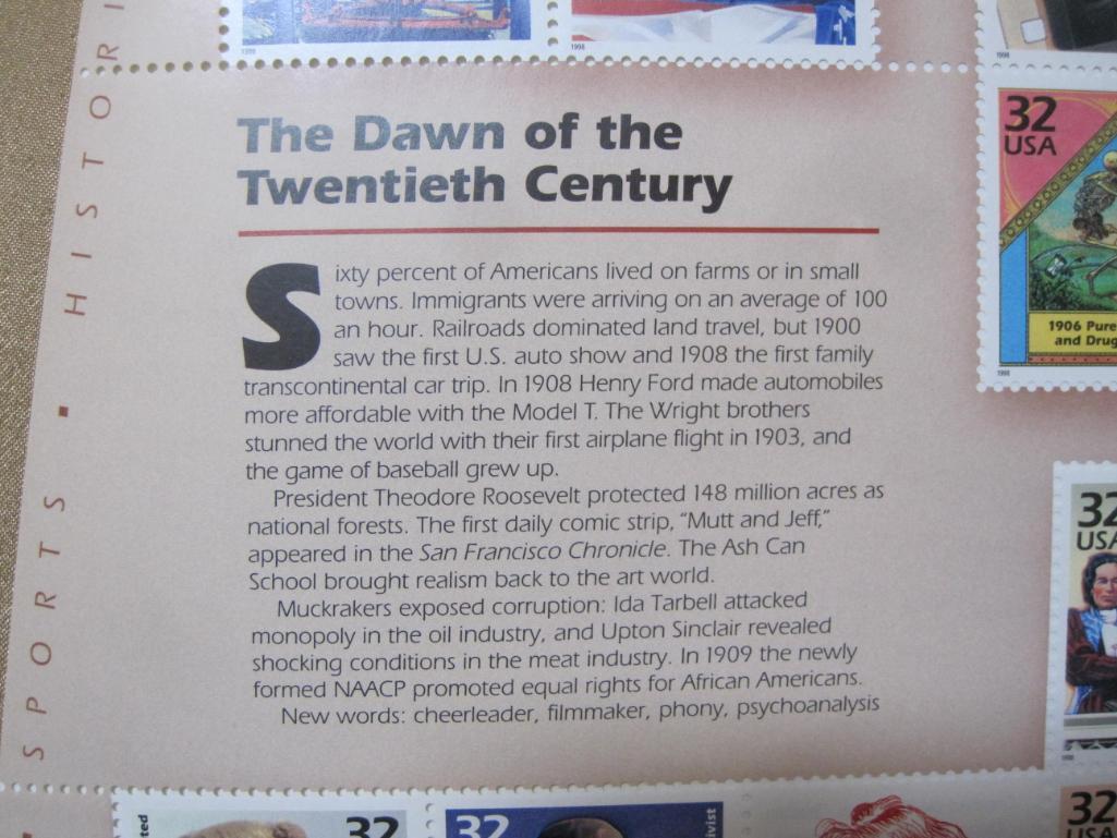 1900s Celebrate the Century Full Pane of Postage Stamps, 1998