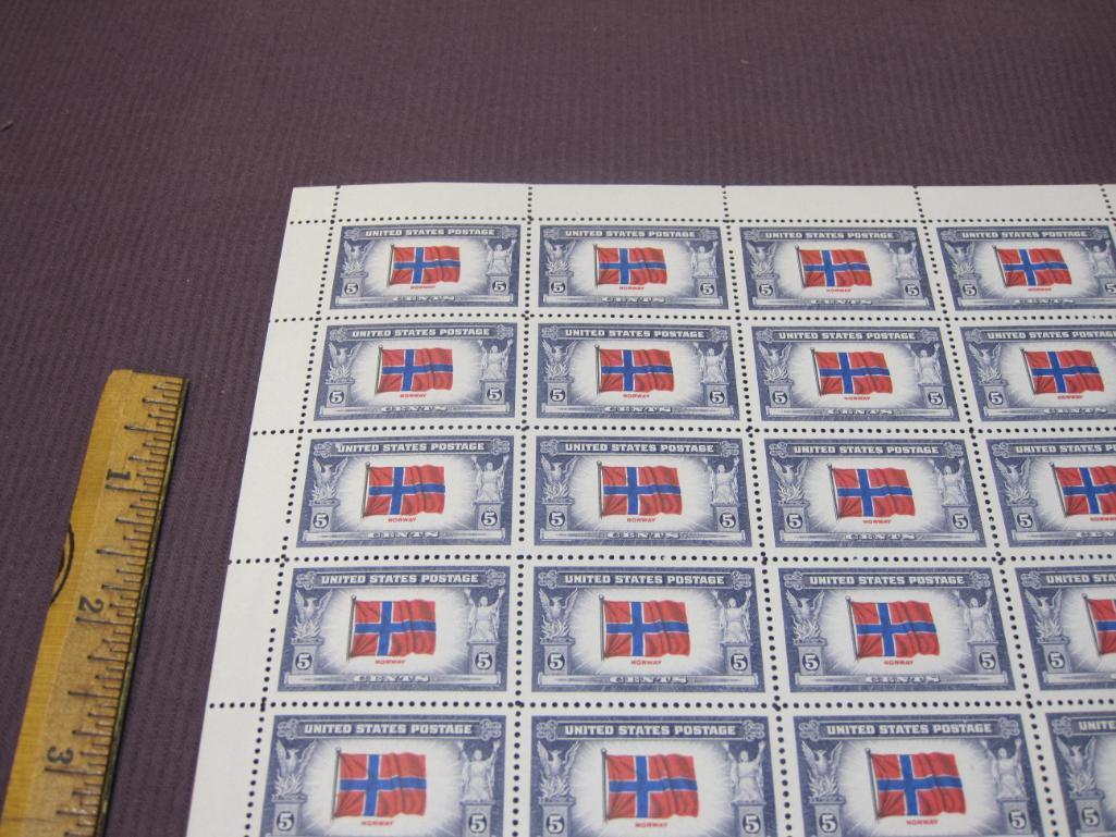 Full Sheet of Norway 5-cent US Postage Stamps, Scott #911