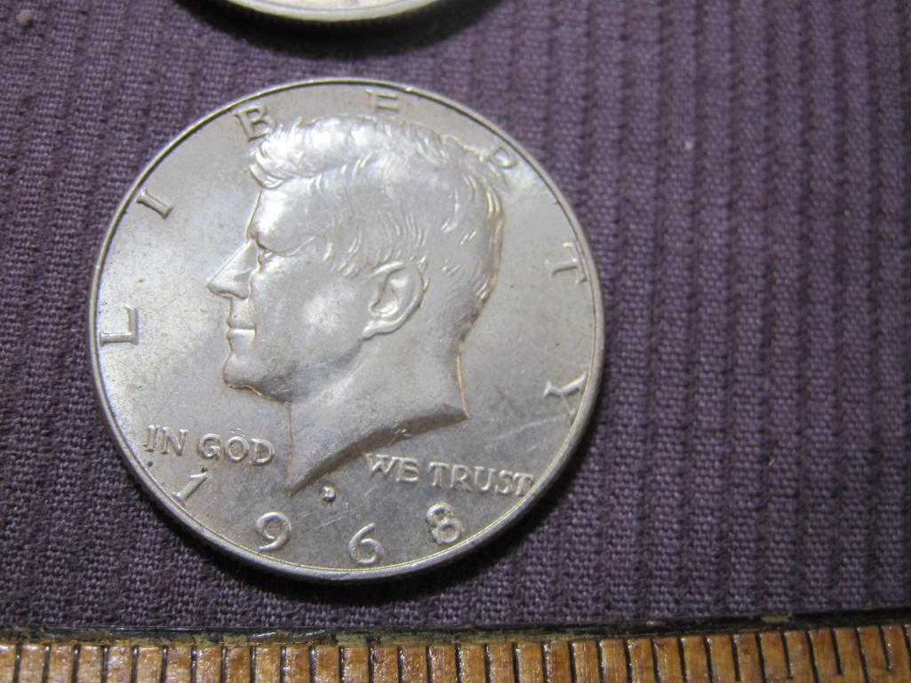 Four John F. Kennedy Half Dollars: 1 1966; 2 1968; 1 1972