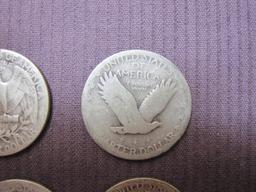 Lot of 6 Silver Quarters including 5 Standing Liberty and 1 Washington (1942), 34.9 g