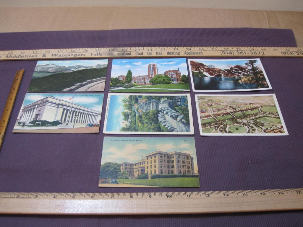 Seven Vintage American Scenic Postcards ,Colorado, Montana Sioux Falls South Dakota, Fort Francis