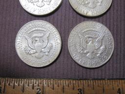 Four John F. Kennedy Silver-Clad Half Dollars: 2 1965 and 2 1966 46 g