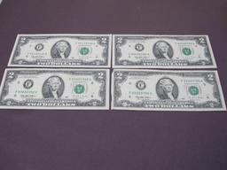 Four Robert E. Rubin Series 1995 Two-Dollar bills