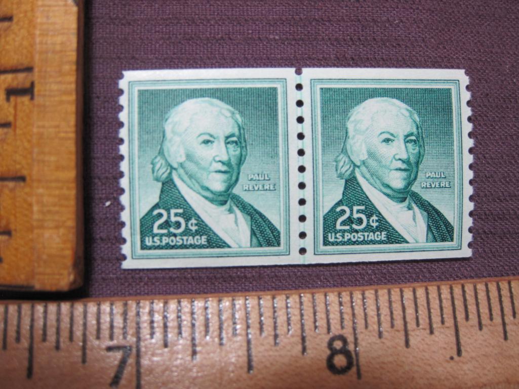 Block of 2 25 cent Paul Revere US postage stamps, #1059A