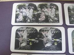 Lot of 8 stereographs, including weddings and humorous scenes, such as "A Glance Through the News,"