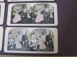 Lot of 8 stereographs, including weddings and humorous scenes, such as "A Glance Through the News,"