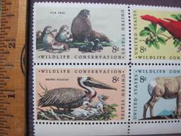Block of 4 different 1972 8 cent Wildlife Conservation US postage stamps, #s1464-1467