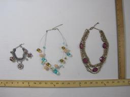 Lot of Fashion Jewelry including silver tone multistrand bracelet with pink gemstones and two