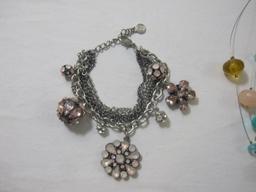 Lot of Fashion Jewelry including silver tone multistrand bracelet with pink gemstones and two