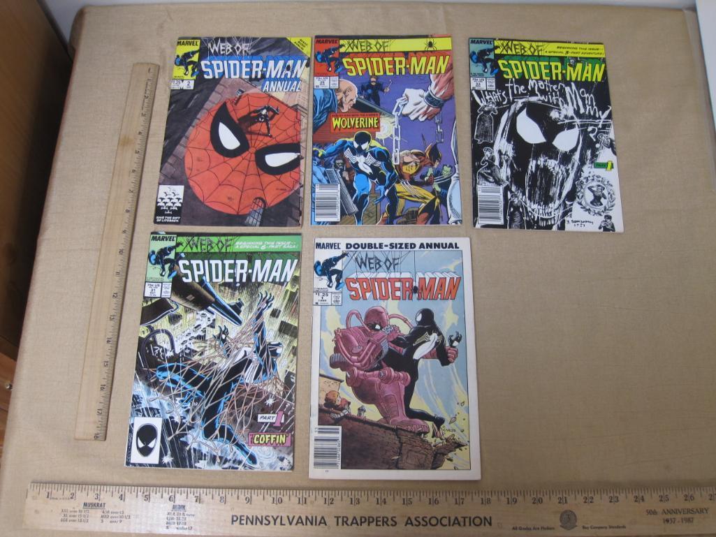 Five Web of Spiderman Comic Books, 1980s