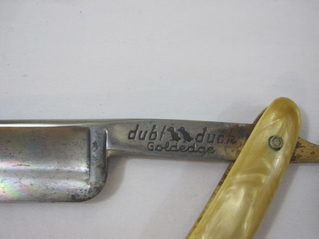 Vintage Pearlduck Dubl Duck Goldedge Strait Razor in Wester's Wedge Case, 3 oz