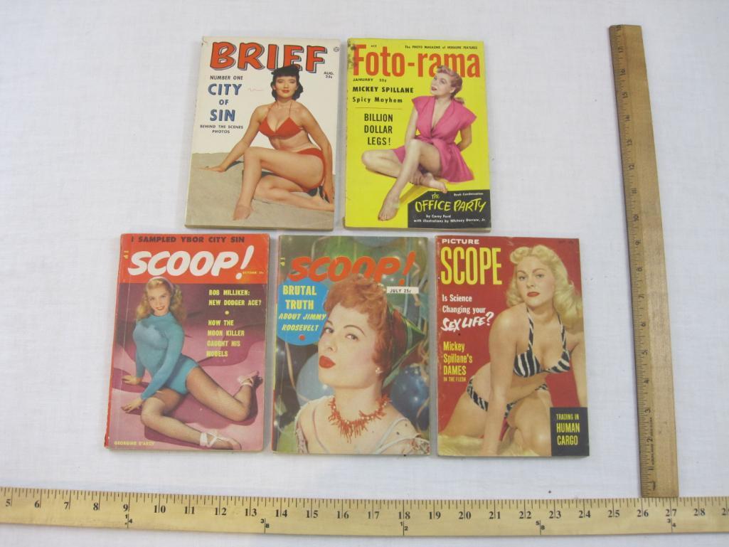 Five 1950s Pin-Up Magazines including Scoop!, Brief, Foto-rama and Picture Scope, 1 lb 2 oz