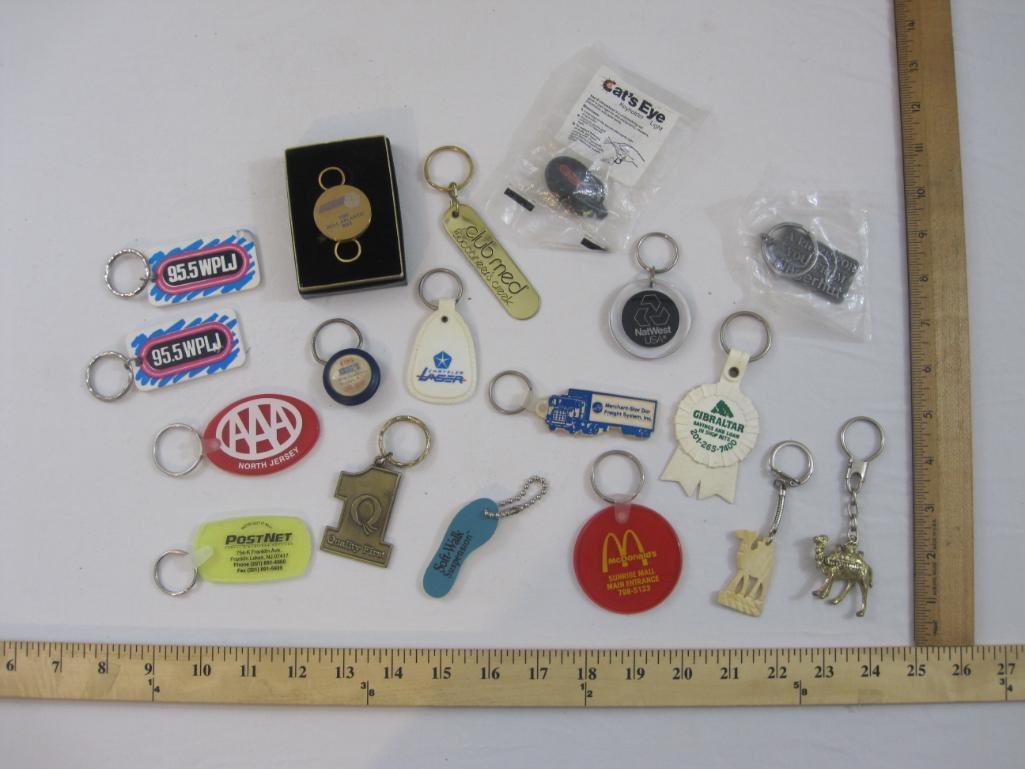 Lot of Assorted Key Chains including AAA, Geo, McDonalds, Camel and more, 10 oz