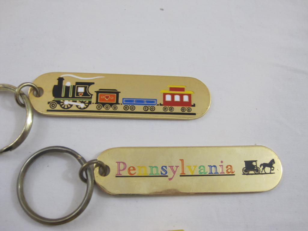 Lot of Key Chains including Pennsylvania, Strasburg Rail Road and more, 6 oz