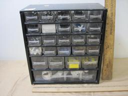 Metal Cabinet containing electric connectors, fuses, and parts, plastic drawers