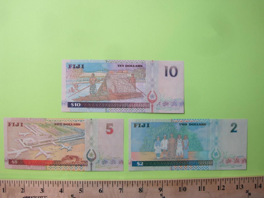 Three Notes of Fiji Paper Currency: two, five, and ten dollars