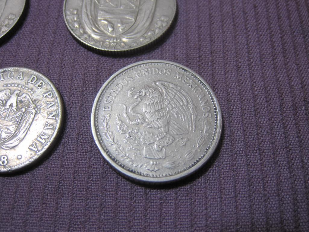 Lot of 7 Panama coins (3 1966; 1 1968; 1 1970; 1 1973; 1 1975) and 1 Mexico coin (1987)