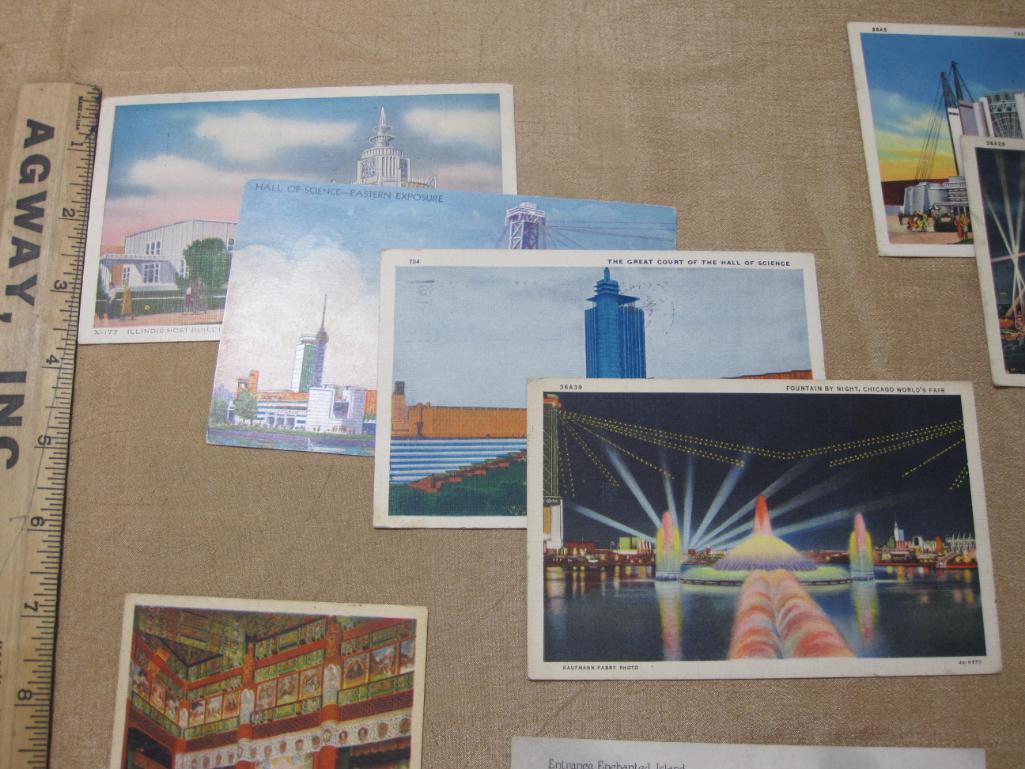 Assorted World's Fair postcards includes Chicago and The Hall of Science,Chrystler Motors