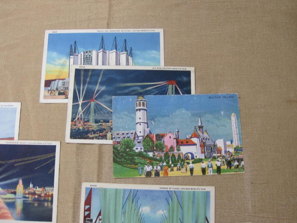 Assorted World's Fair postcards includes Chicago and The Hall of Science,Chrystler Motors