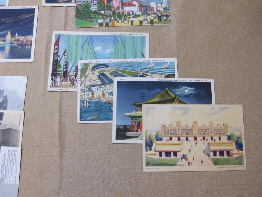 Assorted World's Fair postcards includes Chicago and The Hall of Science,Chrystler Motors