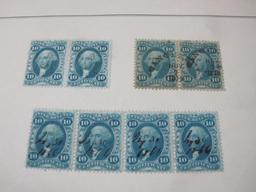 Cancelled US 10 cent and 25 cent Stamps, including some marked 1866