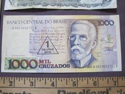 Two Foreign Paper Currency including Canada 1973 One Dollar and Brazil 1000 Cruzados