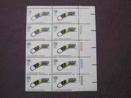Block of 10 XI Olympic Winter Games Sapporo 1972 US postage stamps, # 1461