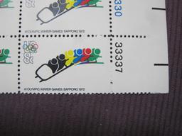 Block of 10 XI Olympic Winter Games Sapporo 1972 US postage stamps, # 1461