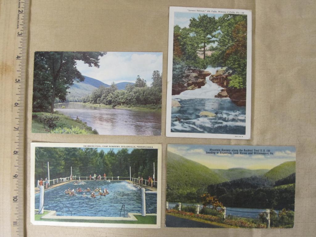 Four Pennsylvania postcards, including Moutain Scenery?.leading to Emporium, Lock Haven and