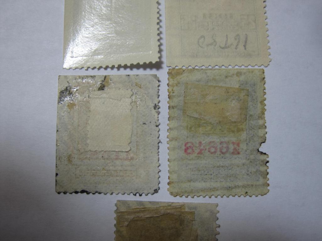 Five stamps: 4 ommutation; 1 1931 Western Union Telegraph Co. complimentary 25 Value Cents