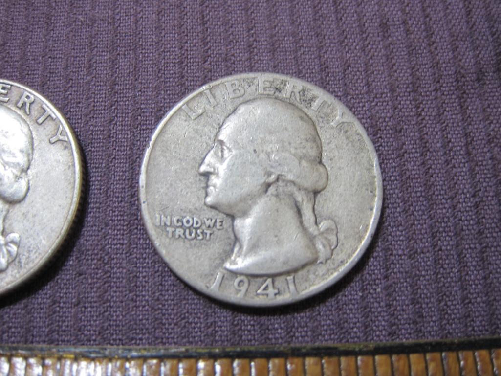 Two Silver Washington US Quarters: 1941, 1956. 12.3 g