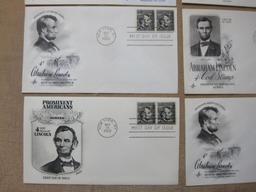 First Day of Issue lot: 5 honoring Abraham Lincoln (4 Nov. 19, 1965, 1 May 28, 1966); 2 George