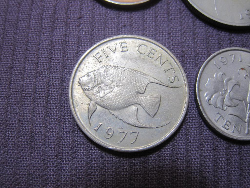 Lot of 7 Bermuda coins: 3 1970 25 cents; 2 1971 10 cents; 1 1973 One Cent; 1 1977 Five Cents.