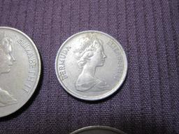 Lot of 7 Bermuda coins: 3 1970 25 cents; 2 1971 10 cents; 1 1973 One Cent; 1 1977 Five Cents.