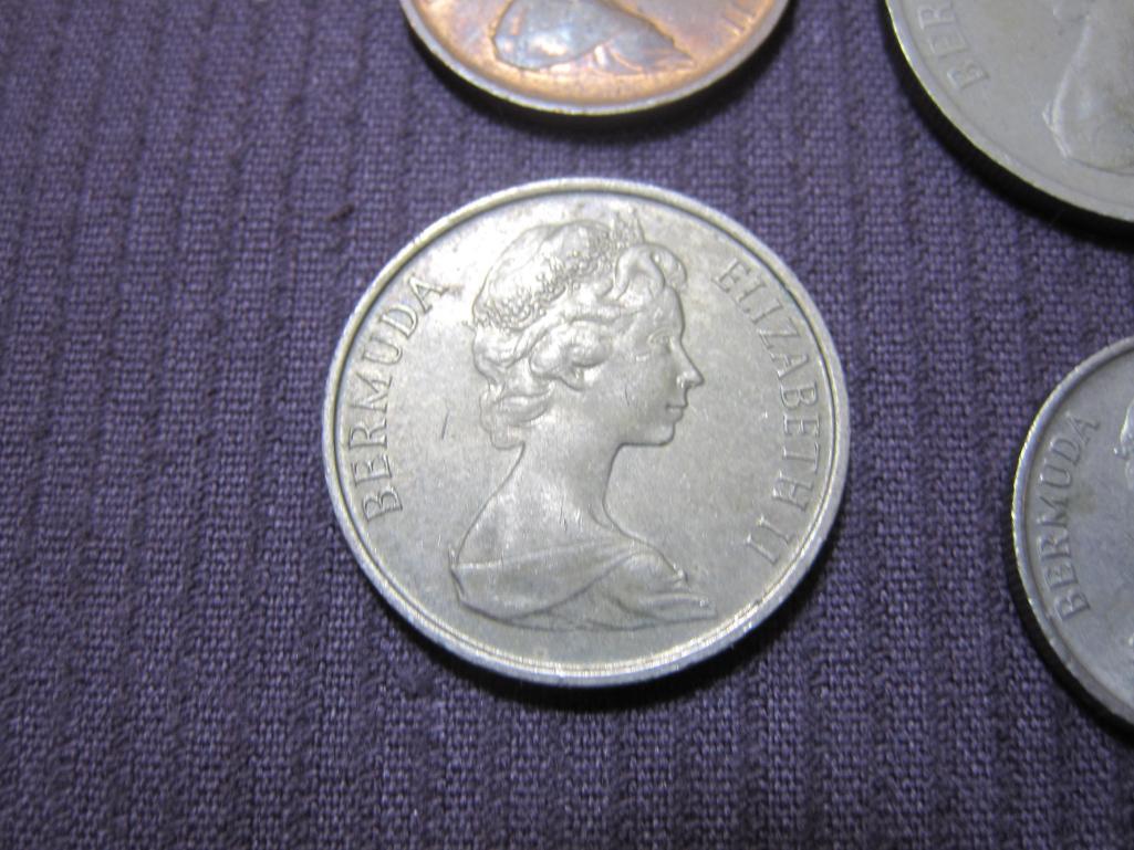 Lot of 7 Bermuda coins: 3 1970 25 cents; 2 1971 10 cents; 1 1973 One Cent; 1 1977 Five Cents.