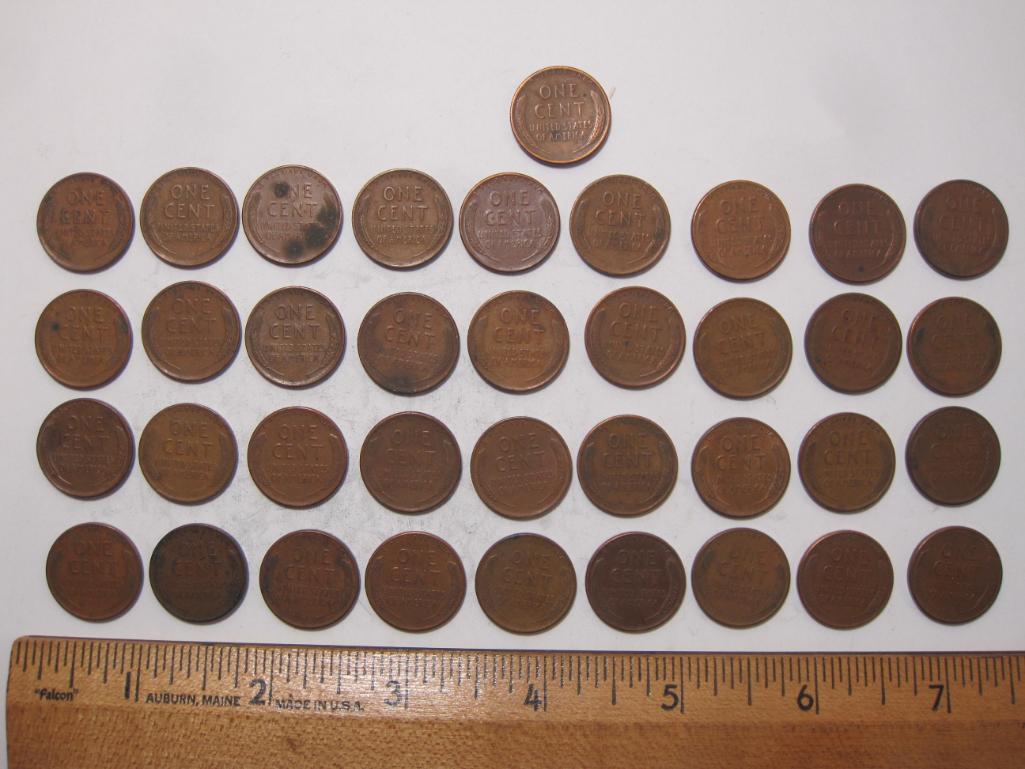 Lot of 37 Wheat Back Pennies in Plastic Roll, assorted years