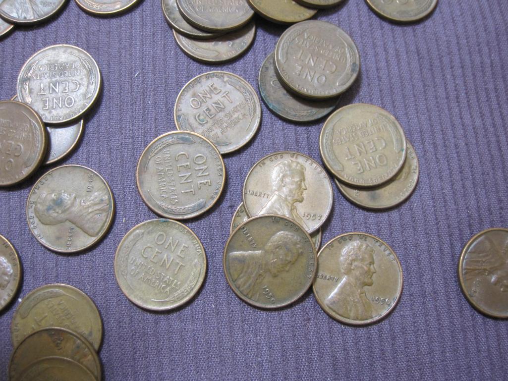 Lot of 37 Wheat Back Pennies in Plastic Roll, assorted years