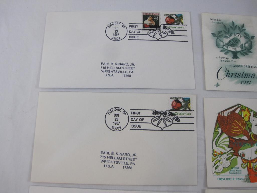 Eleven Christmas First Day Covers, 1971-1987