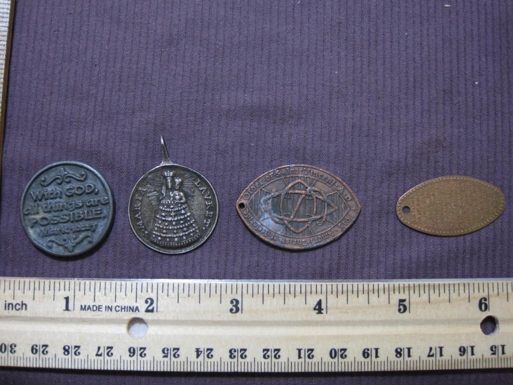 Lot of 4 Religious Tokens/Coin Pendants