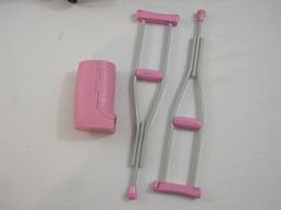 18" Doll Wheelchair, Cast and Crutches Set, Enertec, 1 lb 7 oz