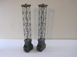 Set of 2 Plastic Towers for Train Displays, marked China, 12 oz