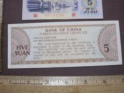 Lot includes 2 ER Jiao banknote China (1962 issue), 5 Wu Jiao banknote China (1972 issue) and Five