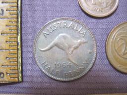 Three 1960s Australian coins: 1964 Australia Half Penny; 1966 Two Cents; 1967 One Cent