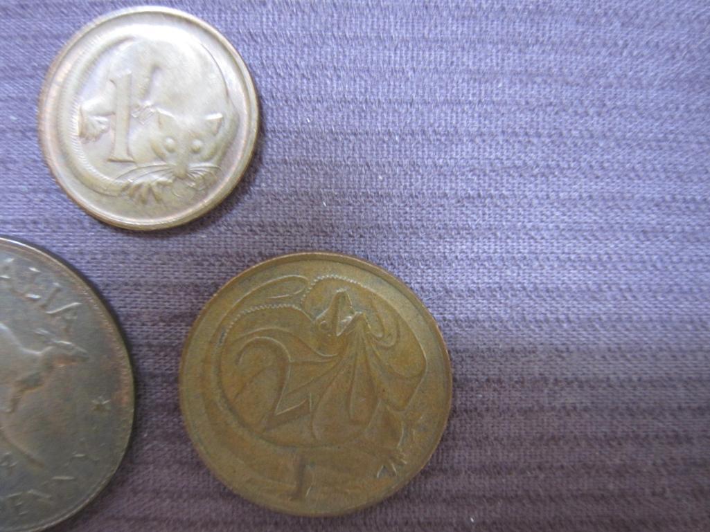 Three 1960s Australian coins: 1964 Australia Half Penny; 1966 Two Cents; 1967 One Cent