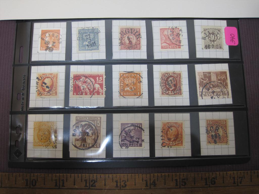 Stamps from Sweden, 1890's through 1930's, Bredbyn, Bjorkfors, Bettna, Bastad and others, 2oz