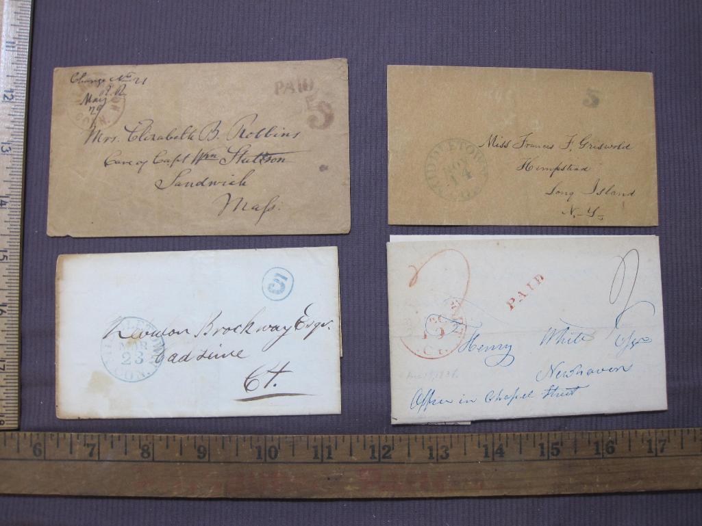 Correspondence from Connecticut with 5 cent paid stamps, various colors dating from approximately