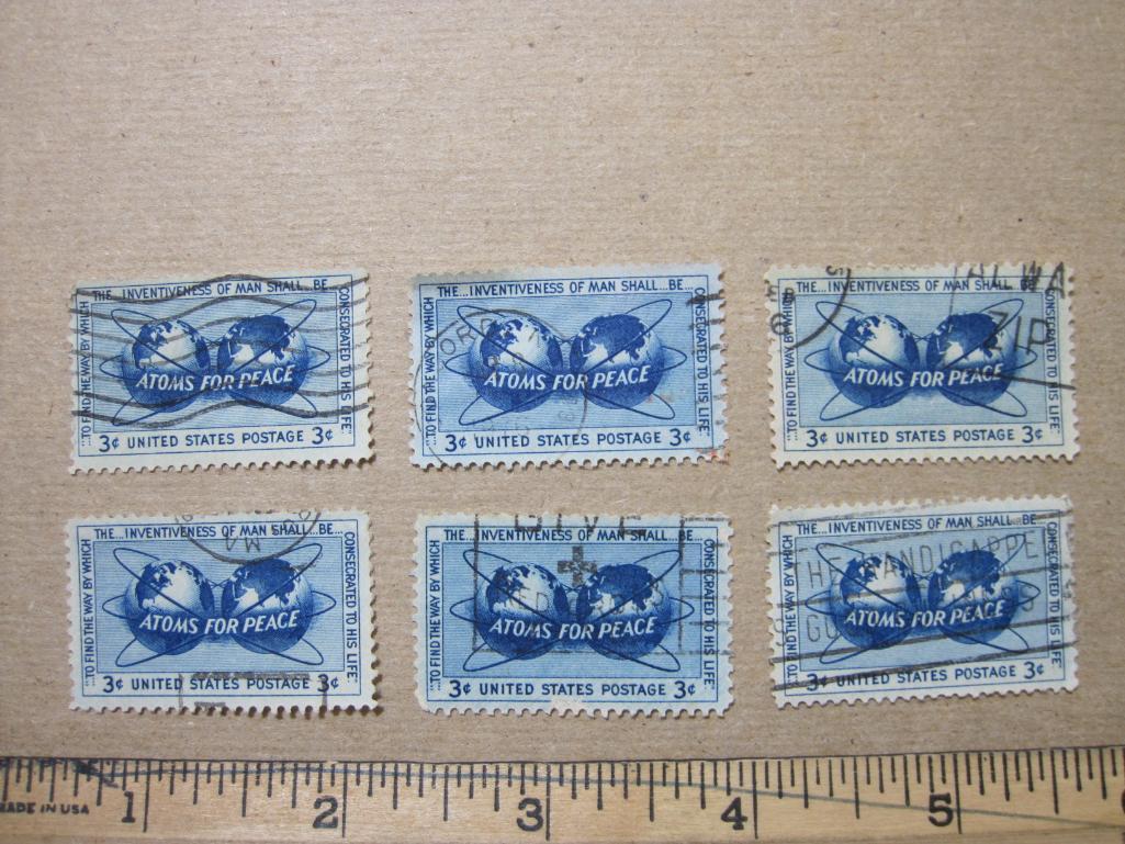 Lot of 6 1955 3 cent Atoms for Peace US postage stamps, #1070